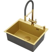 Кухонная мойка Roxen Snake 560220-60-GS PVD Gold золотая/текстурная (с коландером и дозатором) - Превью изображения №4 — Интернет-магазин samo.by