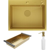 Кухонная мойка Roxen Snake 560220-60-GS PVD Gold золотая/текстурная (с коландером и дозатором) - Превью изображения №3 — Интернет-магазин samo.by