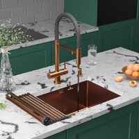 Кухонная мойка Roxen Uno 560210-54BR-V бронза/текстурная PVD покрытие (с ролл-матом и дозатором) - Превью изображения №2 — Интернет-магазин samo.by