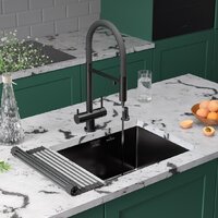 Кухонная мойка Roxen Uno 560210-54B-V графит/текстурная PVD покрытие (с ролл-матом и дозатором) - Превью изображения №2 — Интернет-магазин samo.by