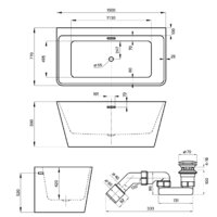 Ванна Wellsee Graceful Pro 150x77 230902003 (отдельностоящая ванна белый глянец, экран, ножки, сифон-автомат матовый черный) - Превью изображения №10 — Интернет-магазин samo.by