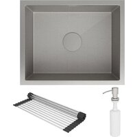 Кухонная мойка Roxen Uno 560210-54S под столешницу сатин/текстурная поверхность (ролл-мат, дозатор, сифон) - Превью изображения №4 — Интернет-магазин samo.by