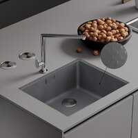 Кухонная мойка Roxen Uno 560210-54S под столешницу сатин/текстурная поверхность (ролл-мат, дозатор, сифон) - Превью изображения №2 — Интернет-магазин samo.by
