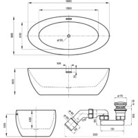 Ванна Wellsee Grand Prix 186x88,5 235601004 (отдельностоящая ванна белый глянец, экран, ножки, сифон-автомат золото) - Превью изображения №10 — Интернет-магазин samo.by