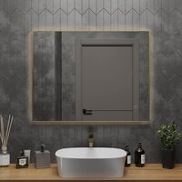  Roxen Зеркало Frida c подсветкой 510215-90 (90x70) в тонком металлическом профиле в цвете брашированное золото - Превью изображения №5 — Интернет-магазин samo.by