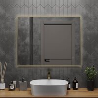  Roxen Зеркало Frida c подсветкой 510215-90 (90x70) в тонком металлическом профиле в цвете брашированное золото - Превью изображения №3 — Интернет-магазин samo.by