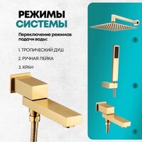 Душевая система  Grocenberg GB5089MG-1 (золото матовый) - Превью изображения №10 — Интернет-магазин samo.by