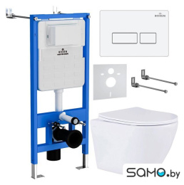 Унитаз подвесной Antares в комплекте с инсталляцией StounFix Dual Fresh 6 в 1 569295 (кнопка: белый глянец)